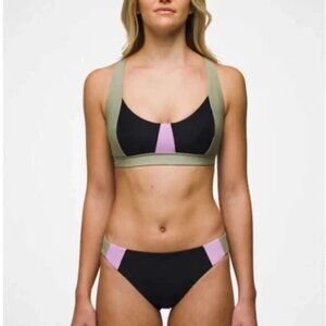 prAna Tulum Bikini Top & Bottom Set Size L | NWT | Black Colorblock Swimwear